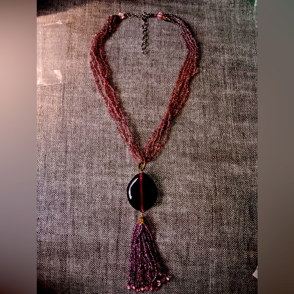 Multi strand glass stone silver necklace